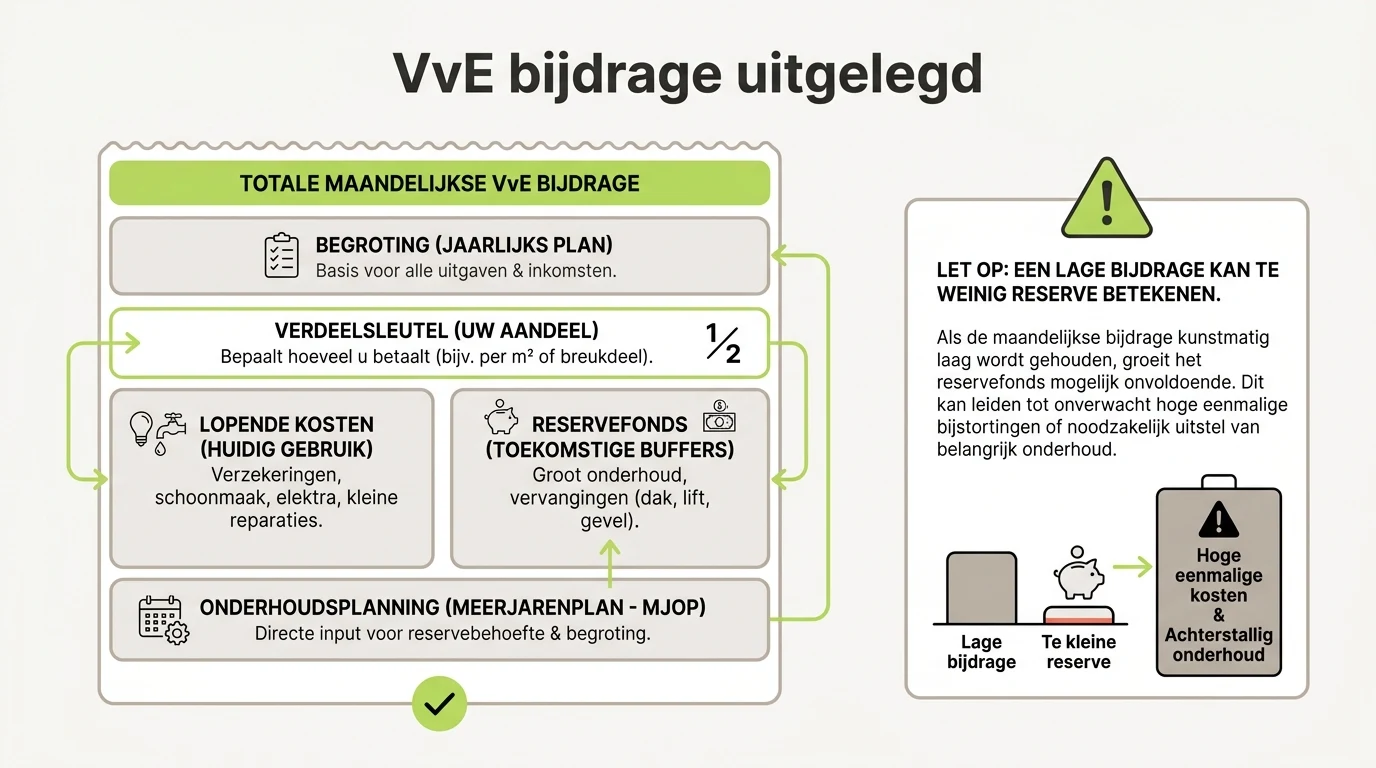 Infographic over VvE bijdrage uitgelegd: wat betaalt u precies per maand?
