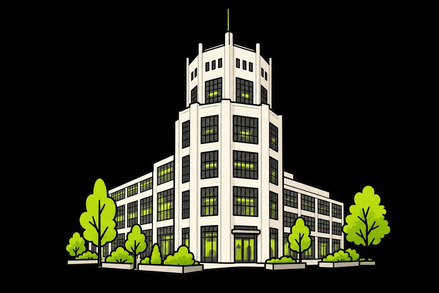 Kenmerkende architectuur van Eindhoven, geïllustreerd in de stijl van Plecke